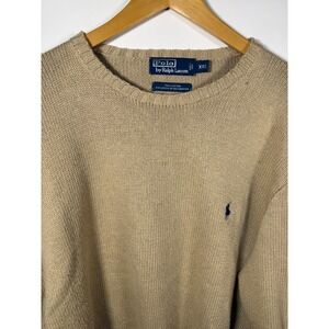 Polo Ralph Lauren Sweater Mens XXL Tan Beige Cotton Knit Crewneck Pony Logo